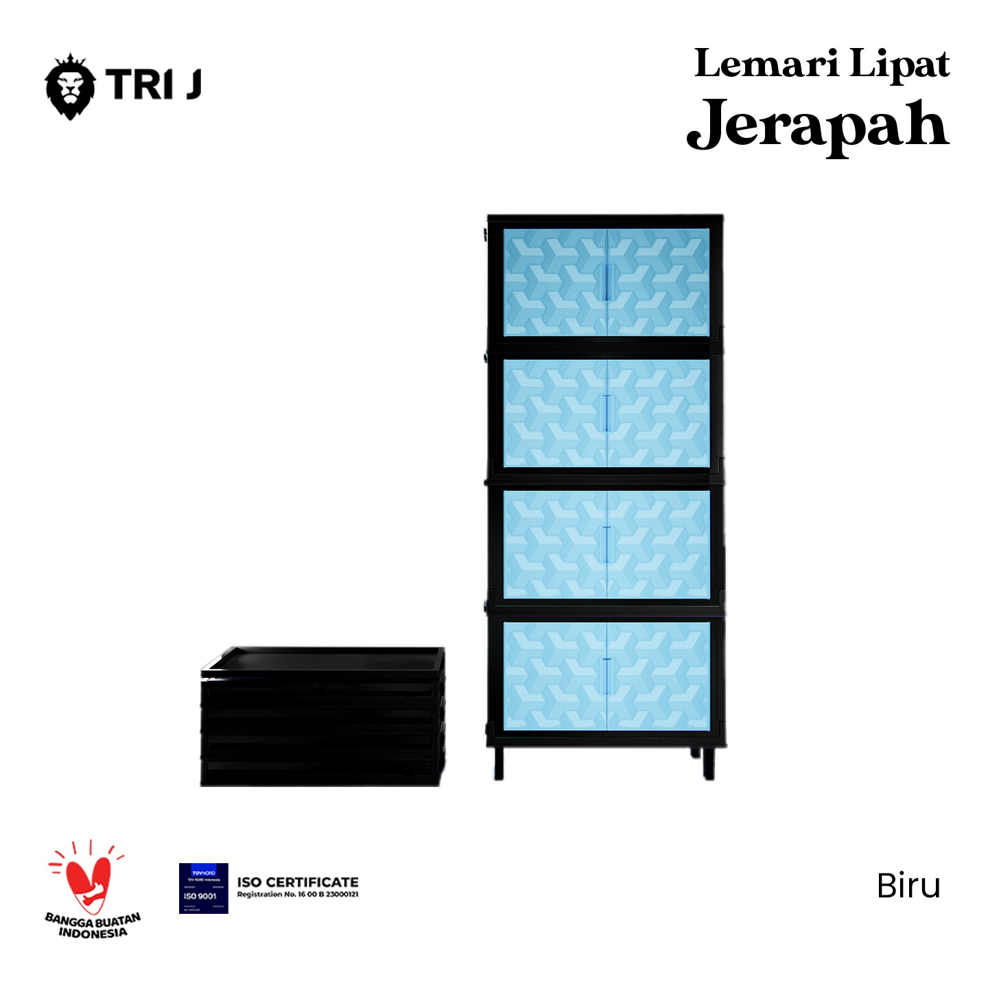 TRI J - Lemari Lipat Jerapah 4 Susun - BIRU (Lemari Baju Serbaguna 4 Tingkat)