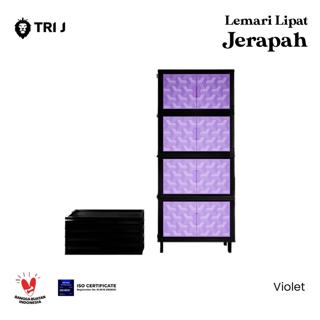TRI J - Lemari Lipat Jerapah 4 Susun - VIOLET (Lemari Baju Serbaguna 4 Tingkat)