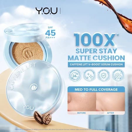 YOU Caffeine Lift V-Boost Serum Cushion SPF45 PA+++ 12gr - C203 Pink Sand