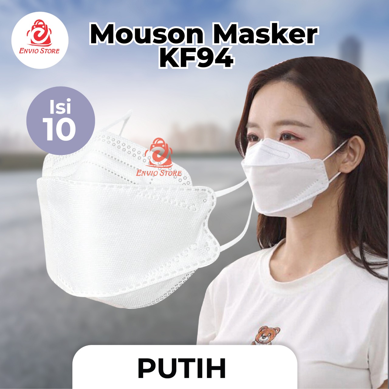 (Isi 10) Mouson Masker KF94 PUTIH Earloop 4Ply - Disposable Mask (Isi 10) Mouson Masker KF94 PUTIH Earloop 4Ply - Disposable Mask