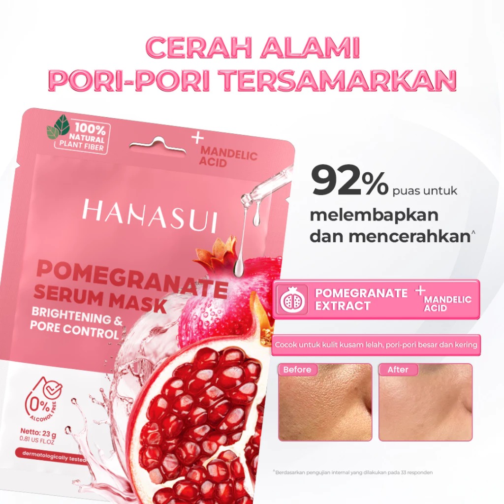 Hanasui Serum Sheet Mask 23gr - POMEGRANATE (Brightening & Pore Control)