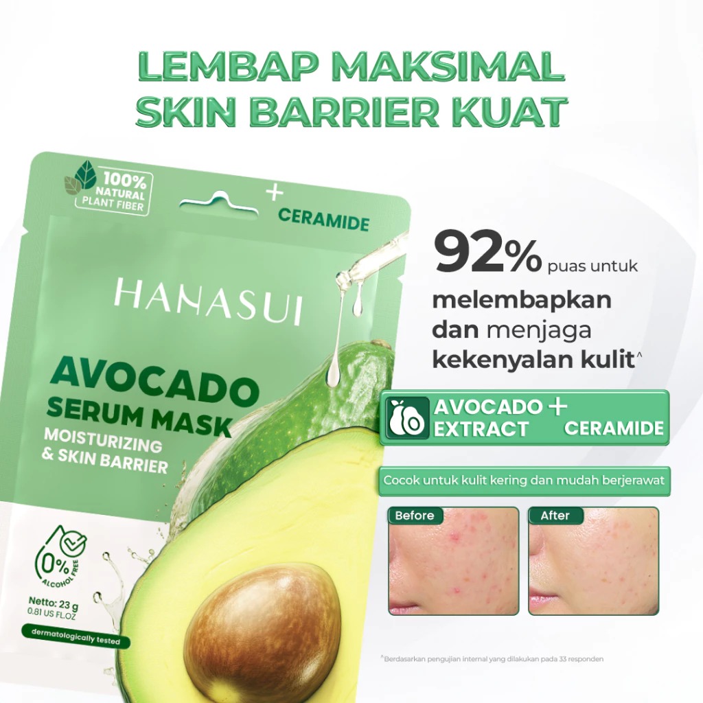 Hanasui Serum Sheet Mask 23gr - AVOCADO (Moisturizing & Skin Barrier)