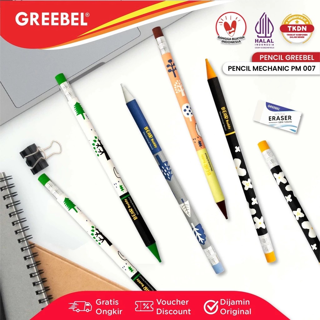 GREEBEL Mechanical Pencil 0.5mm - (Bear Buddy PM-007) Pensil Mekanik Berkualitas