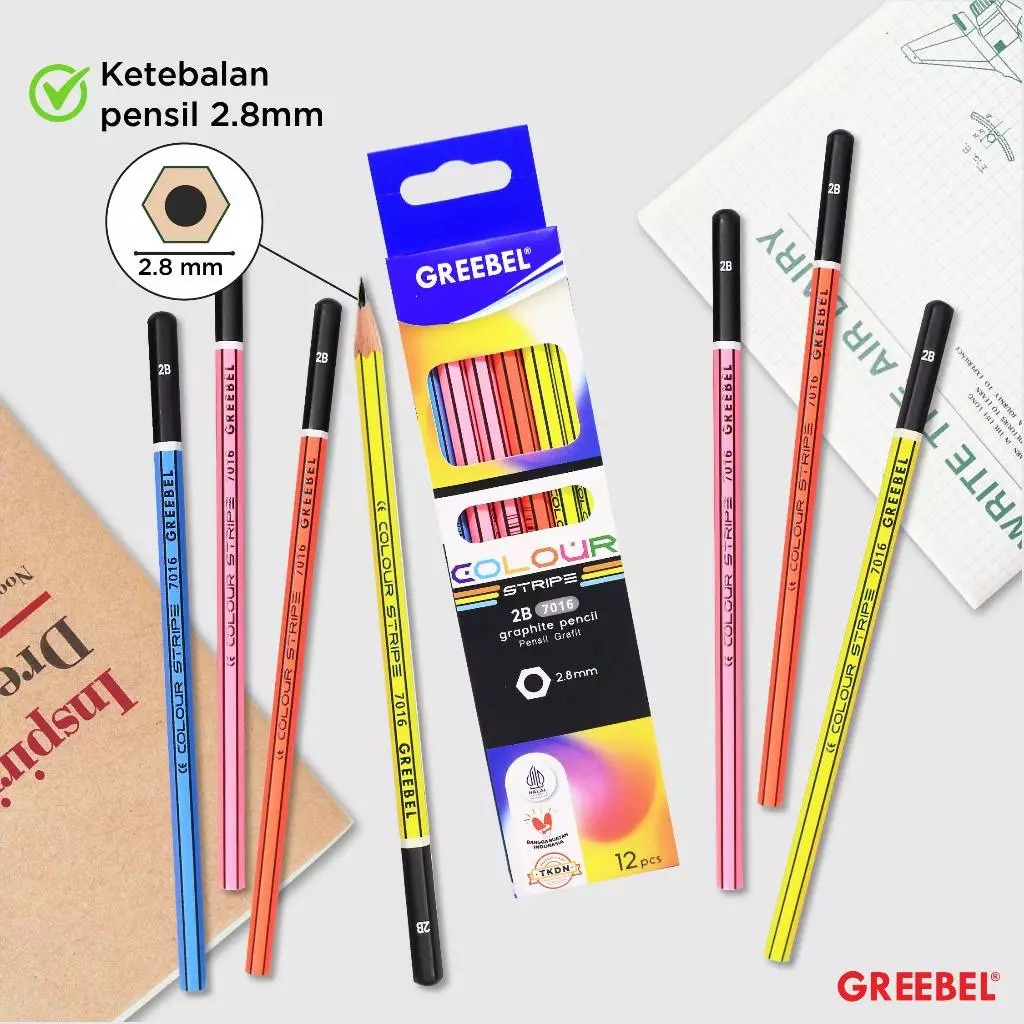 GREEBEL Pensil Kayu 2B - 7016 Stripe