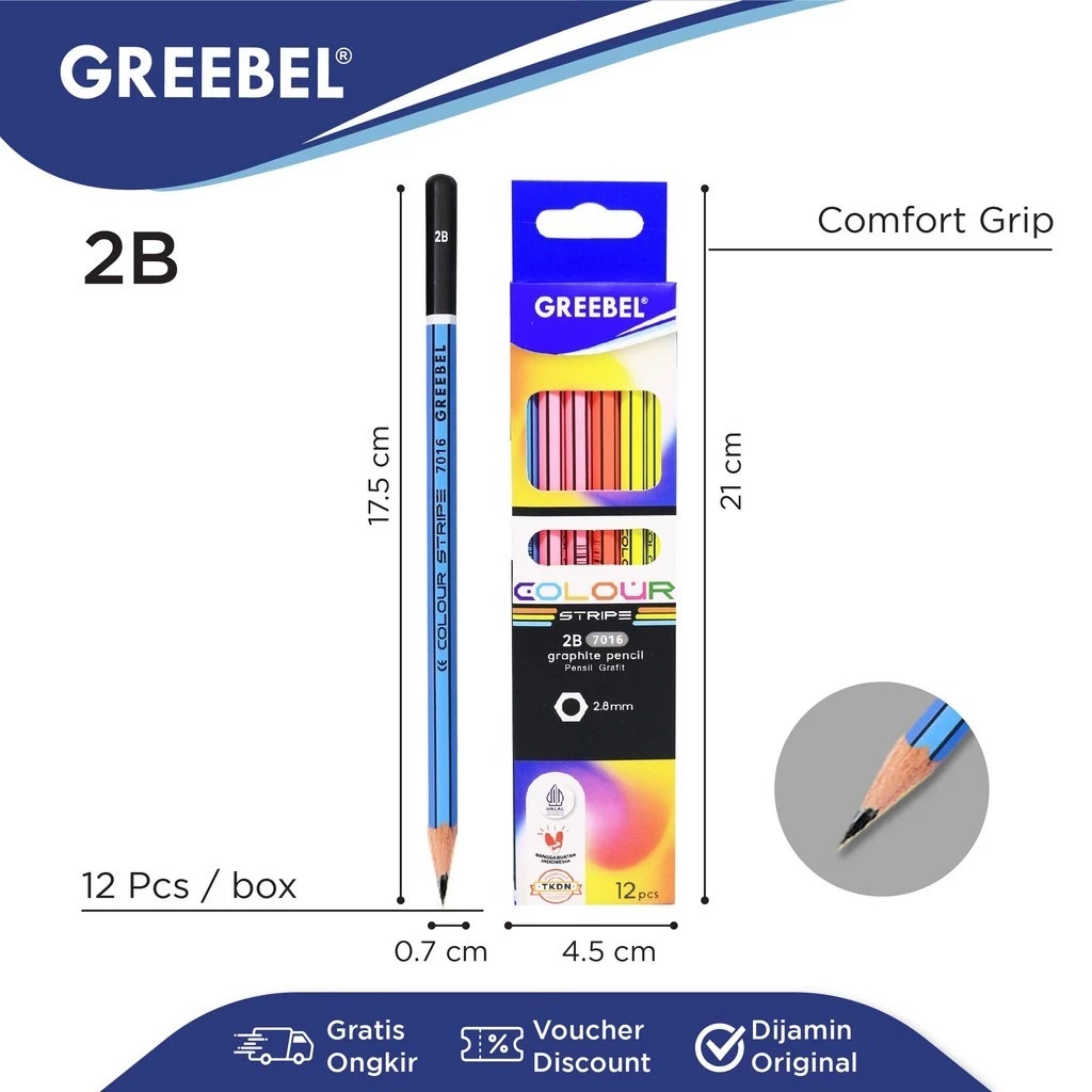 GREEBEL Pensil Kayu 2B - 7016 Stripe