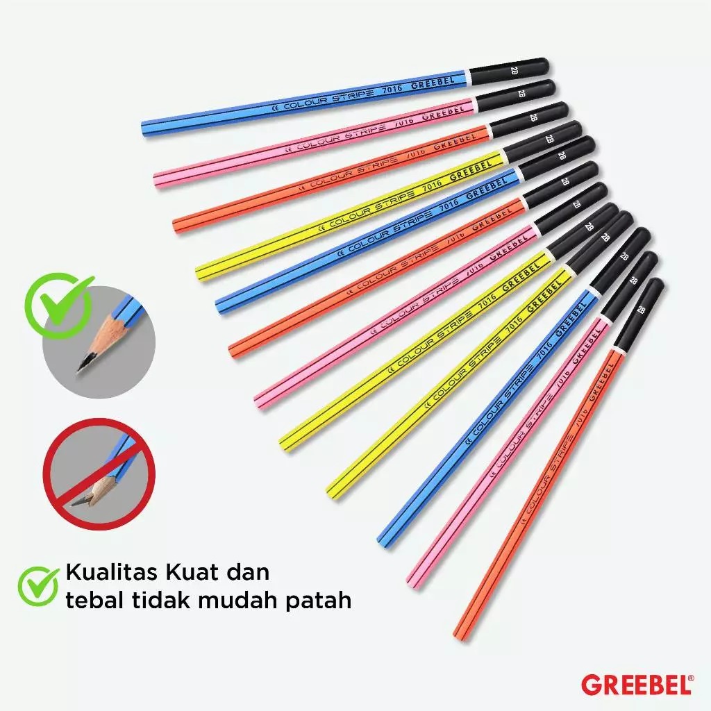 GREEBEL Pensil Kayu 2B - 7016 Stripe