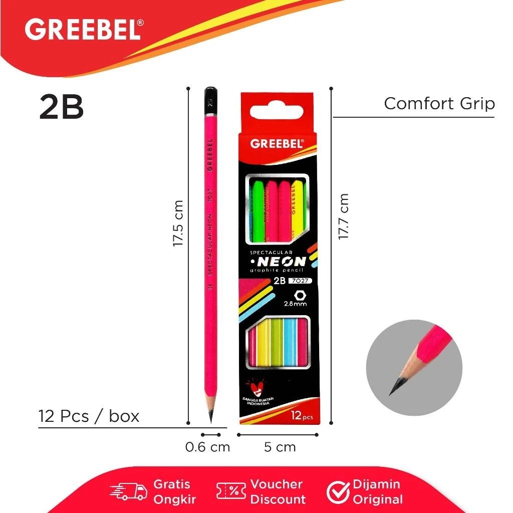 GREEBEL Pensil Kayu 2B - 7027 Neon