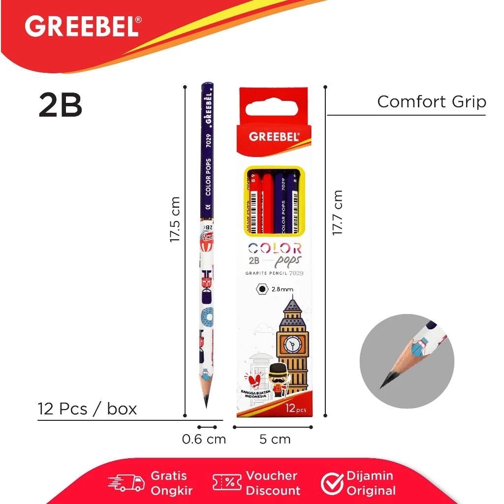 GREEBEL Pensil Kayu 2B - 7029 Color Pop