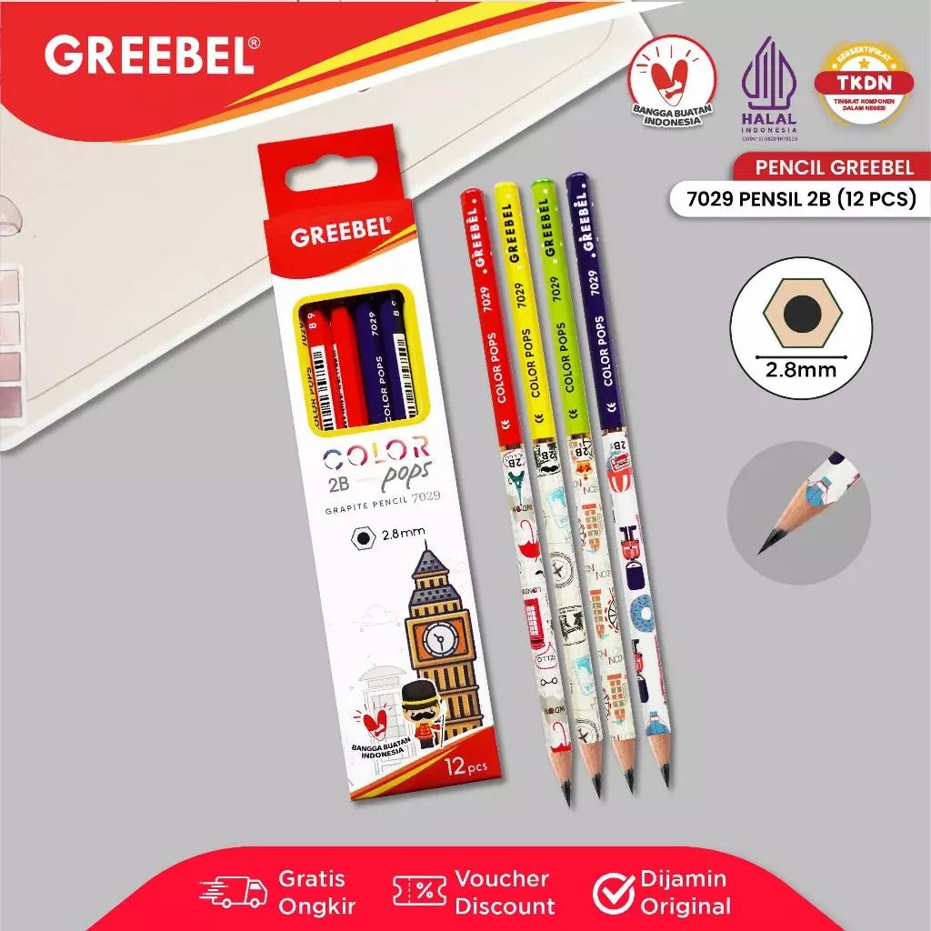 GREEBEL Pensil Kayu 2B - 7029 Color Pop