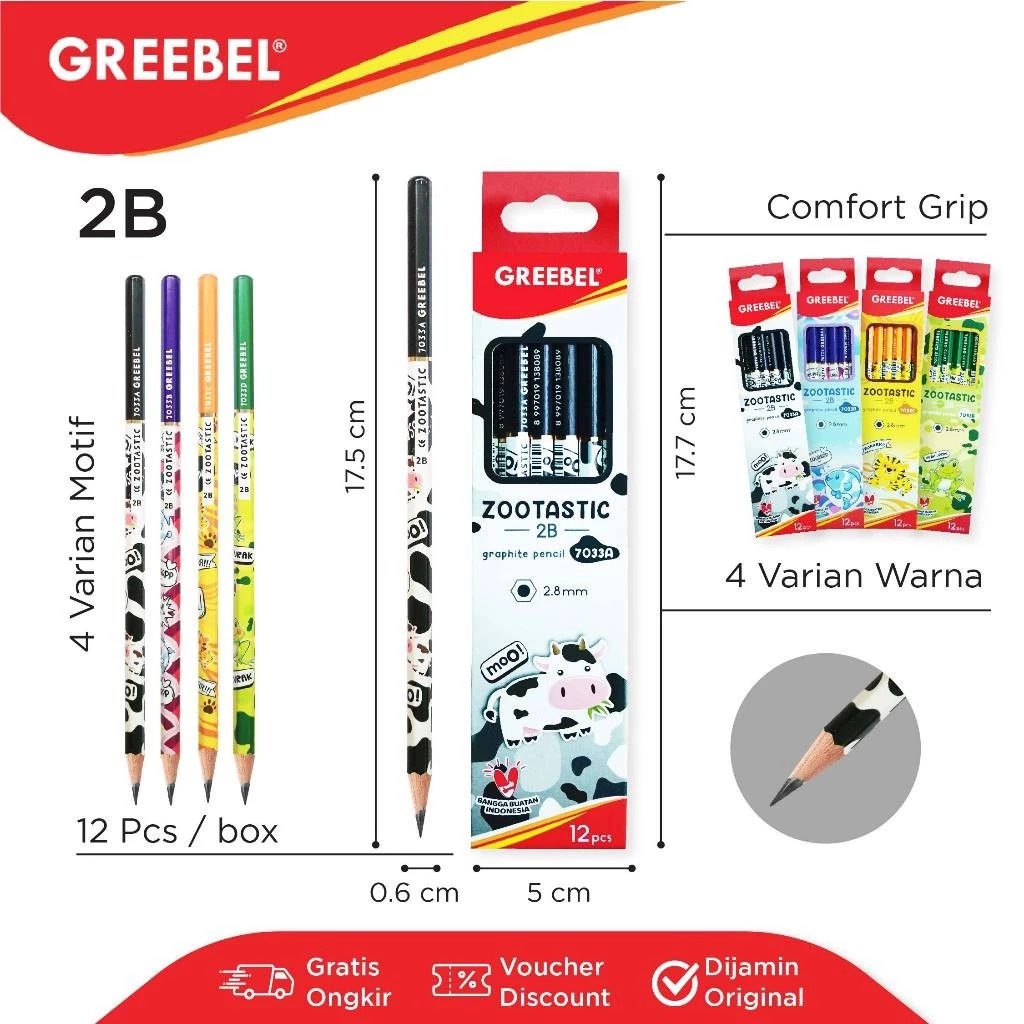 GREEBEL Pensil Kayu 2B - 7033 Zootastic