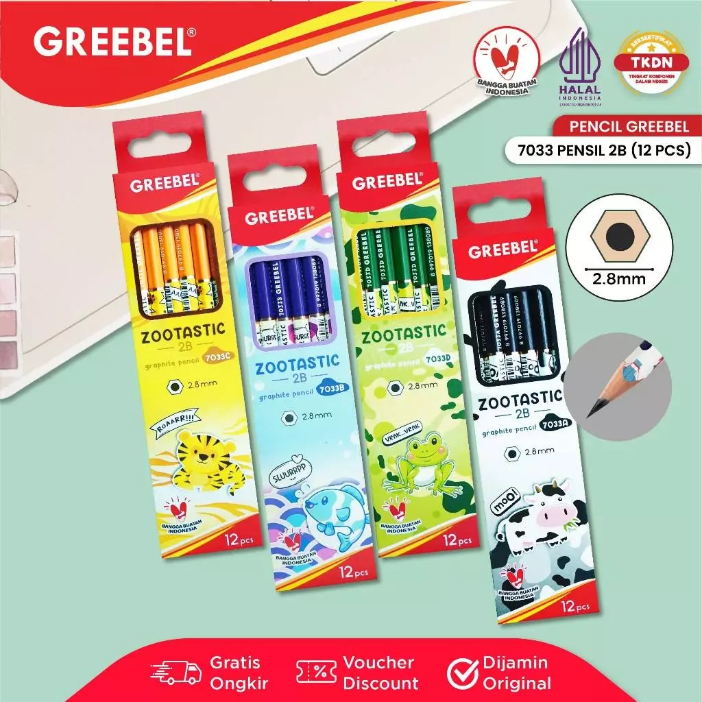 GREEBEL Pensil Kayu 2B - 7033 Zootastic