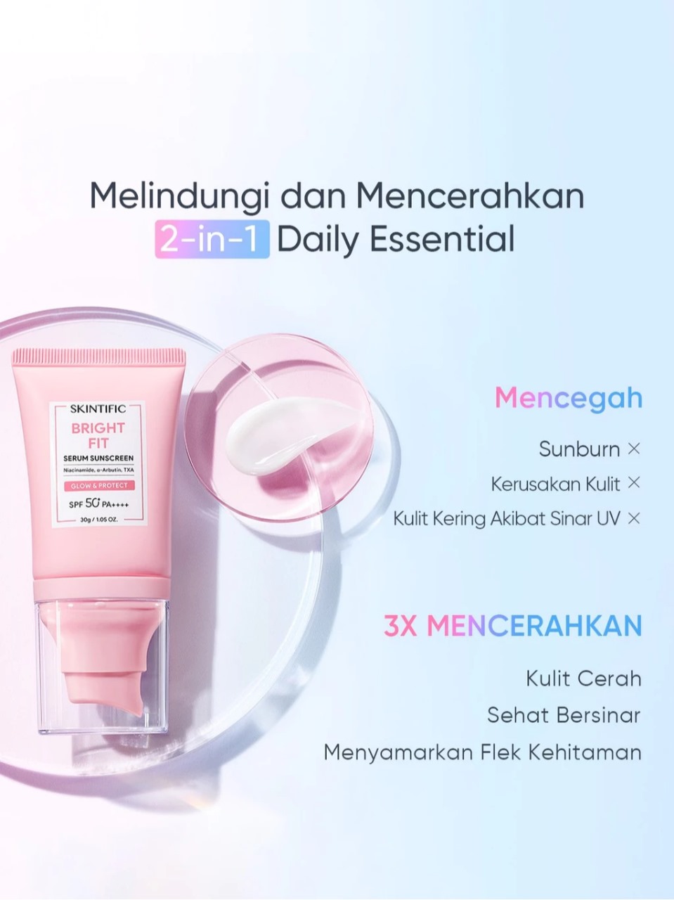 Skintific Bright Fit Glow & Protect Serum Sunscreen SPF50+ PA++++ 50gr