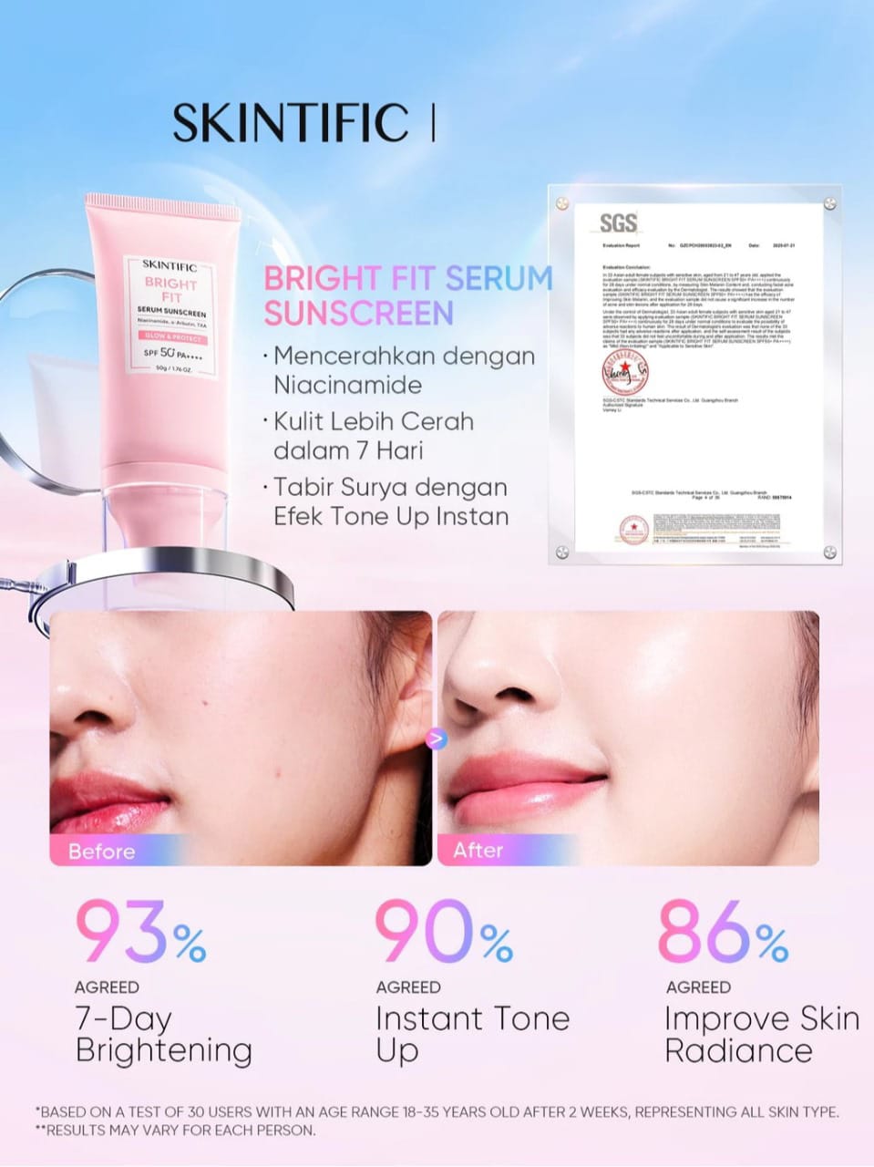 Skintific Bright Fit Glow & Protect Serum Sunscreen SPF50+ PA++++ 50gr