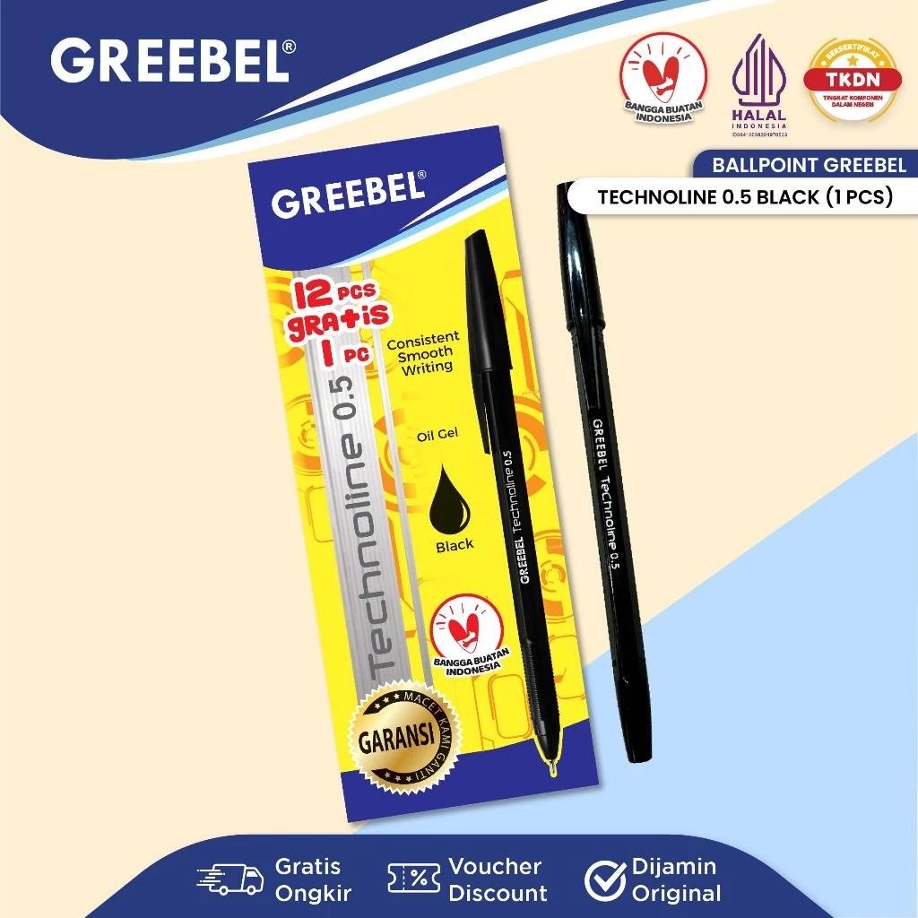 GREEBEL Ballpoint 0.5mm (Pulpen Dengan Tinta Premium) - TECHNOLINE BLACK