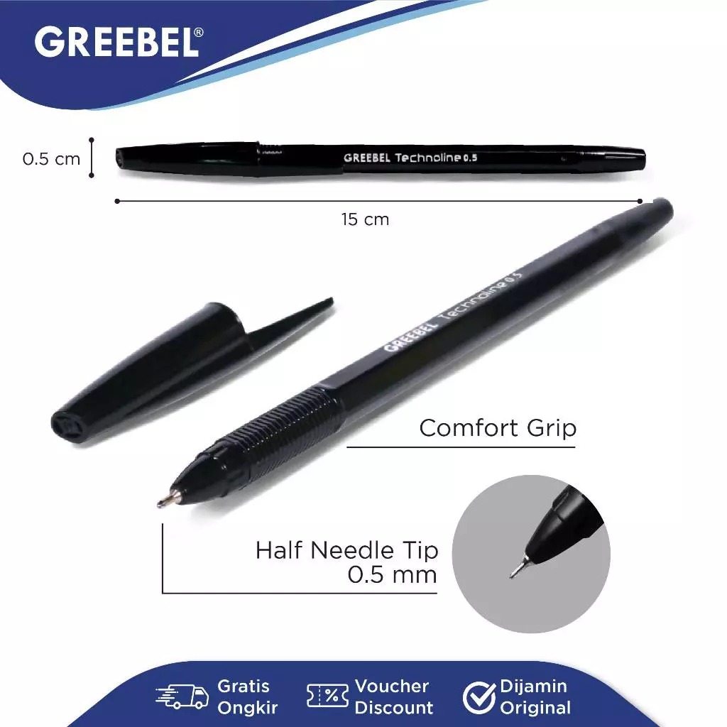 GREEBEL Ballpoint 0.5mm (Pulpen Dengan Tinta Premium) - TECHNOLINE BLACK