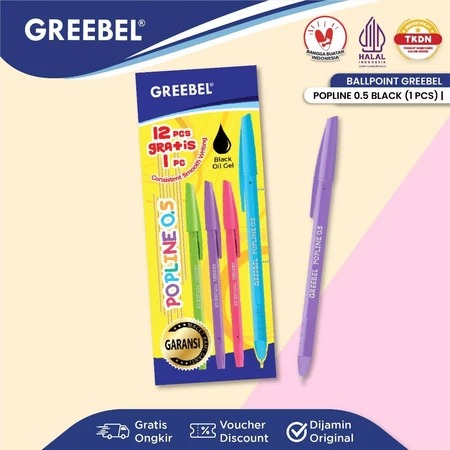 GREEBEL Ballpoint 0.5mm (Pulpen Tinta Premium) - POPLINE BLACK