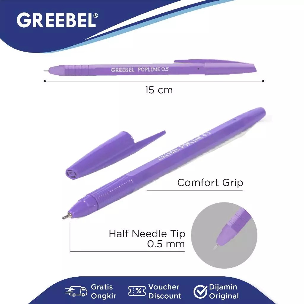 GREEBEL Ballpoint 0.5mm (Pulpen Tinta Premium) - POPLINE BLACK
