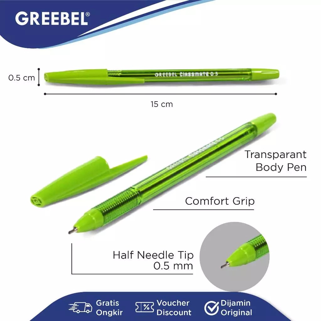GREEBEL Ballpoint 0.5mm (Pulpen Tinta Premium) - CLASSMATE BLACK