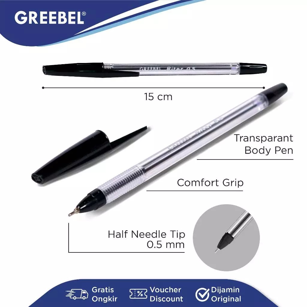 GREEBEL Ballpoint 0.5mm (Pulpen Tinta Premium) - RITER BLACK