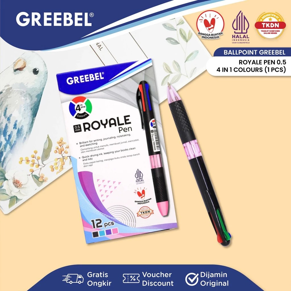 GREEBEL Ballpoint 0.5mm (Pulpen Tinta Premium) - ROYALE 4 COLOURS