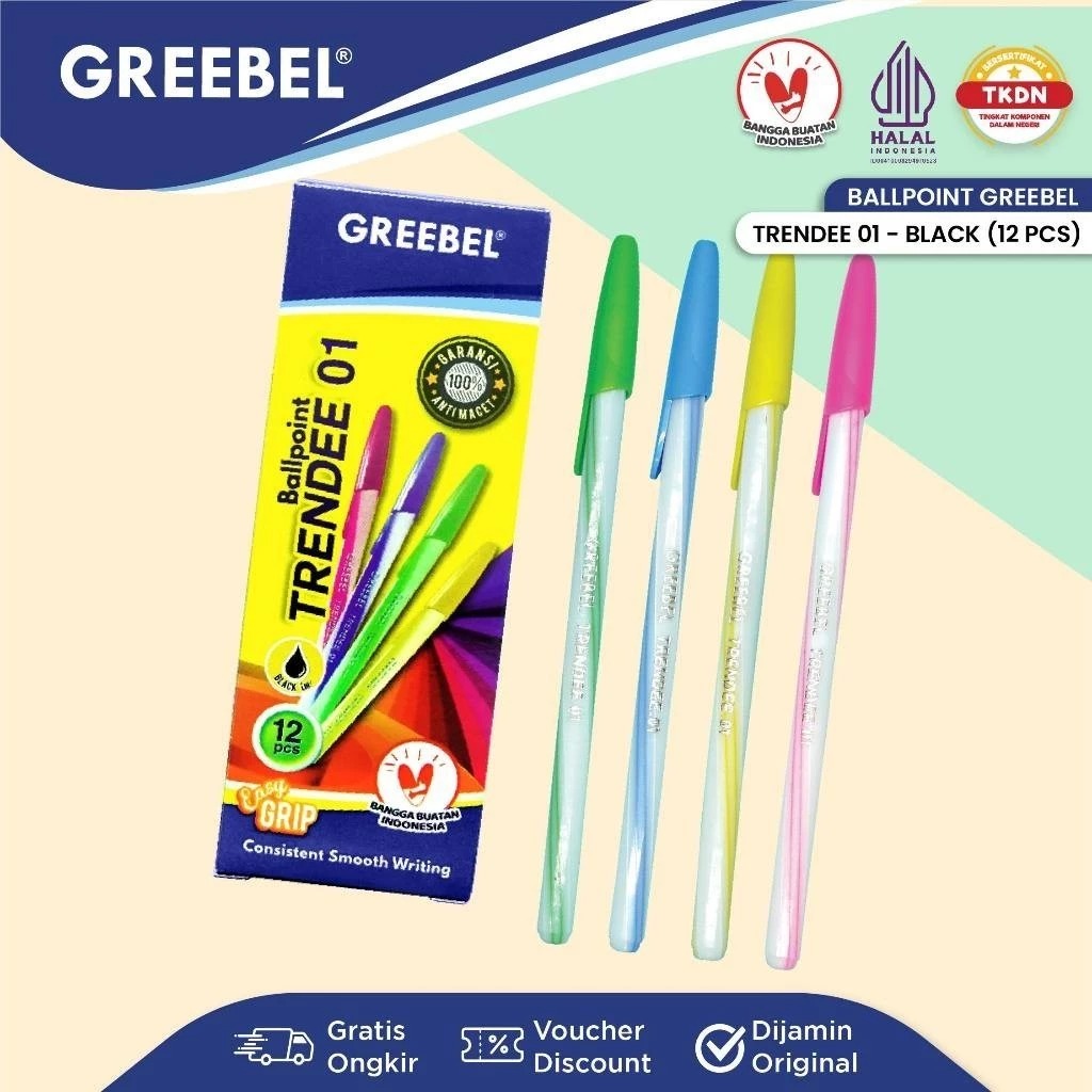 (PAKET ISI 12) GREEBEL Ballpoint 0.5mm (Pulpen Tinta Premium) - TRENDEE (PAKET ISI 12) GREEBEL Ballpoint 0.5mm (Pulpen Tinta Premium) - TRENDEE