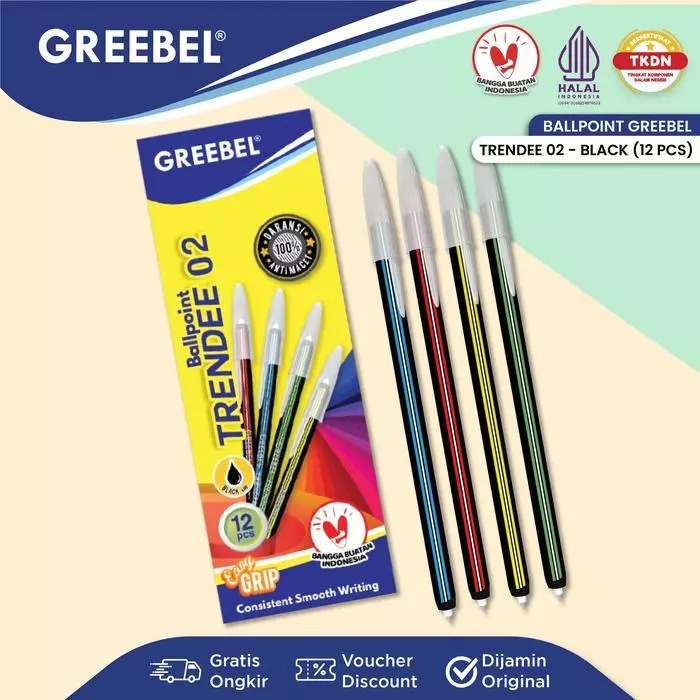 (PAKET ISI 12) GREEBEL Ballpoint 0.5mm (Pulpen Tinta Premium) - TRENDEE 02