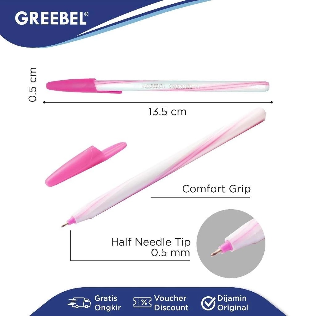 (PAKET ISI 12) GREEBEL Ballpoint 0.5mm (Pulpen Tinta Premium) - TRENDEE