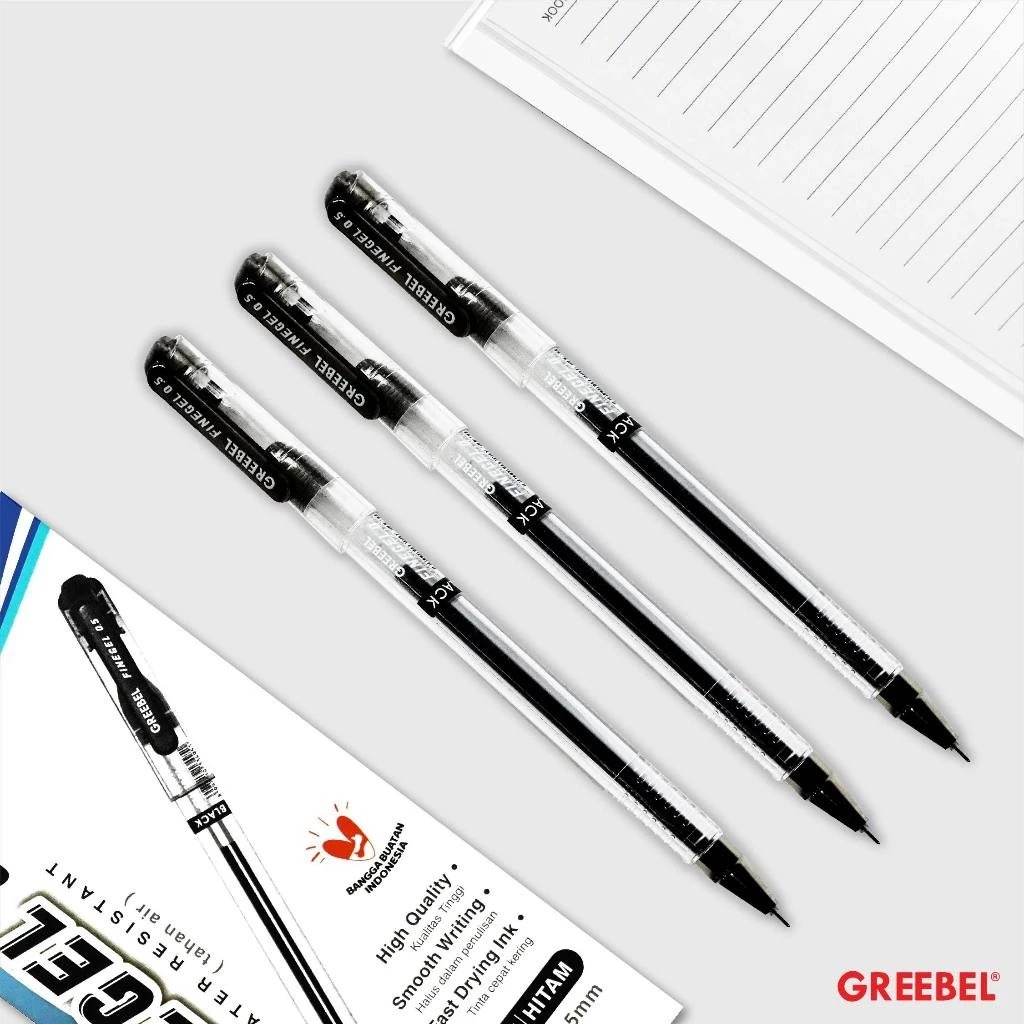 GREEBEL Gel Pen 0.5mm - GP501 FINE GEL BLACK (Pulpen Gel Tinta Halus Nyaman Digunakan)