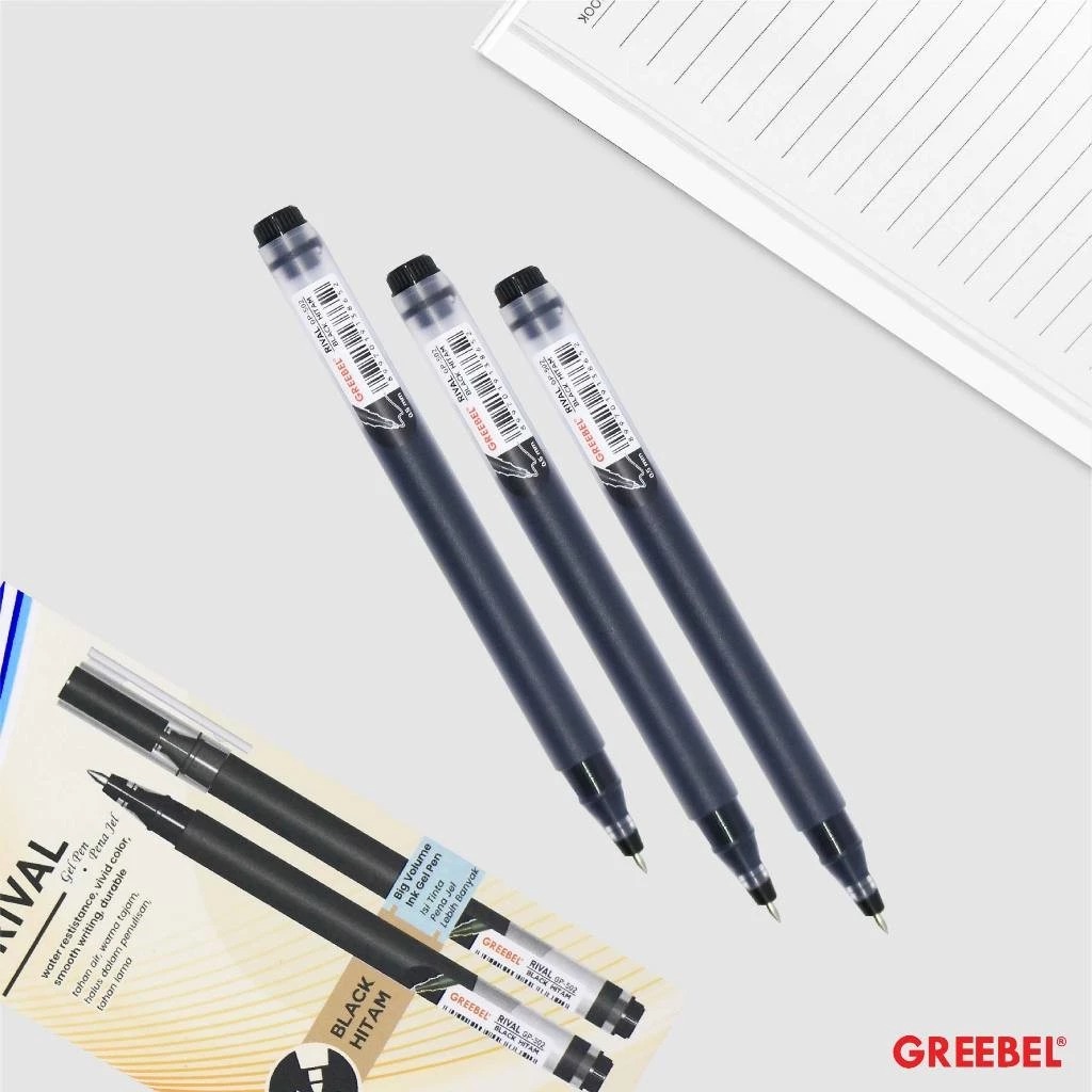 GREEBEL Gel Pen 0.5mm - GP502 RIVAL BLACK (Pulpen Gel Tinta Halus Nyaman Digunakan)