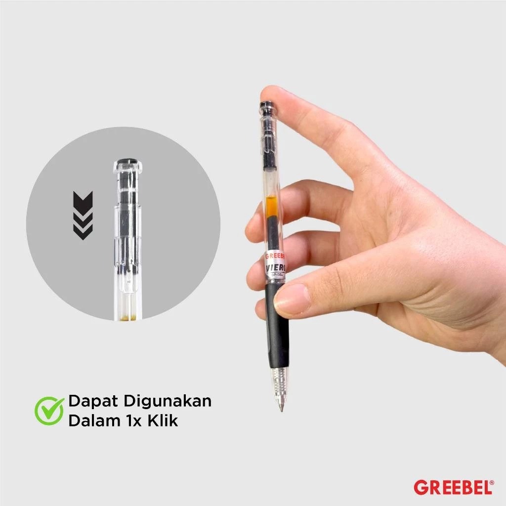 GREEBEL Gel Pen 0.5mm - GP504 VIERO BLACK (Pulpen Gel Tinta Halus Nyaman Digunakan)