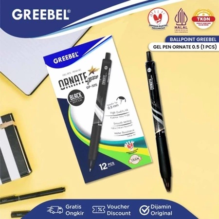 GREEBEL Gel Pen 0.5mm - GP505 ORNATE BLACK (Pulpen Gel Tinta Halus Nyaman Digunakan)