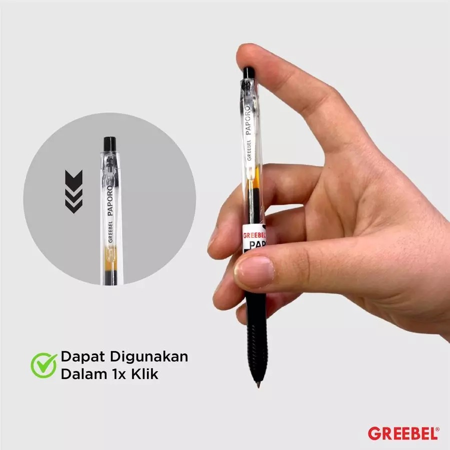 GREEBEL Gel Pen 0.5mm - GP507 PAPORO BLACK (Pulpen Gel Tinta Halus Nyaman Digunakan)