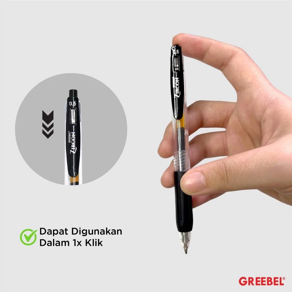 GREEBEL Gel Pen 0.5mm - GP509 ZIRCON BLACK (Pulpen Gel Tinta Halus Nyaman Digunakan)