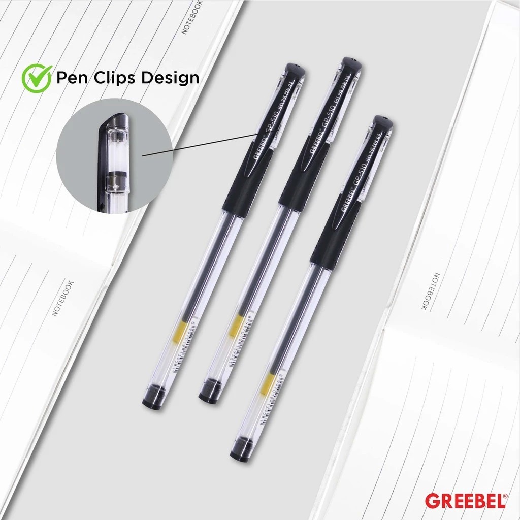 GREEBEL Gel Pen 0.5mm - GP510 PRIMARY BLACK (Pulpen Gel Tinta Halus Nyaman Digunakan)