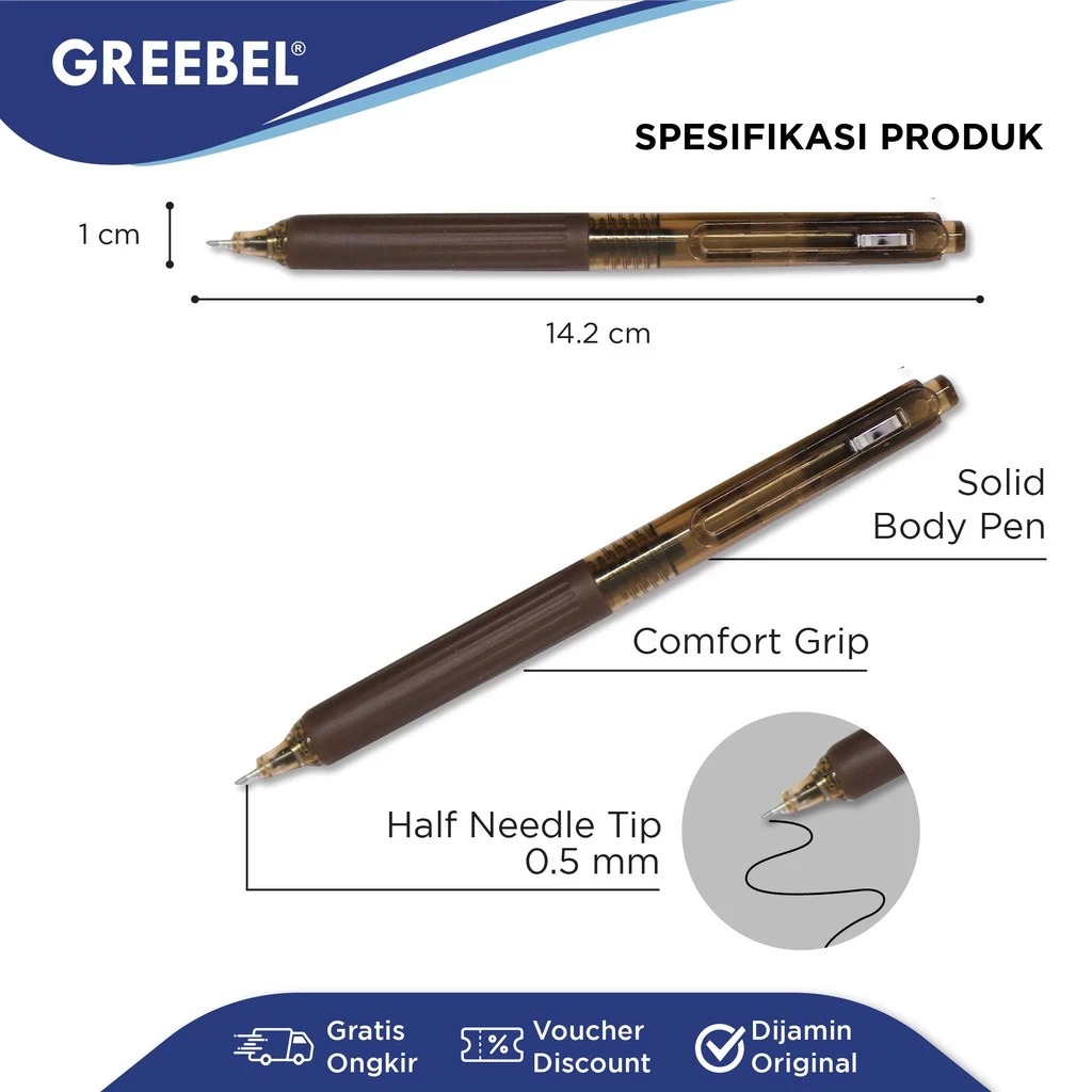 GREEBEL Gel Pen 0.5mm - GP513 AESTHETIC (Pulpen Gel Tinta Halus Nyaman Digunakan)