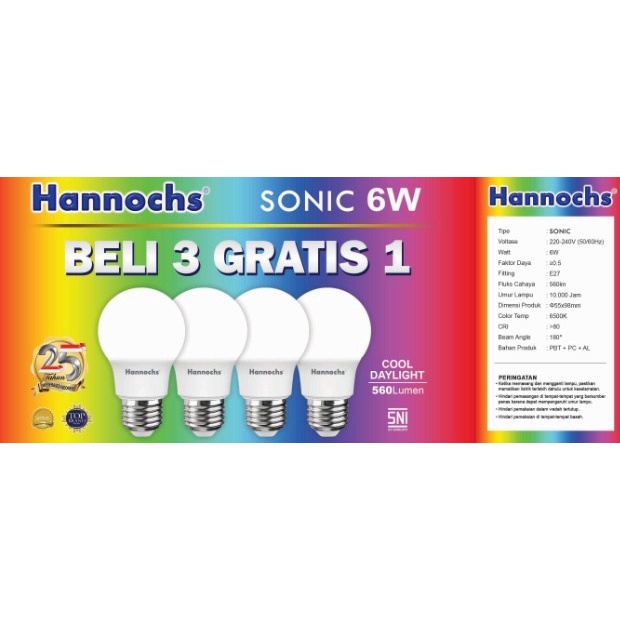HANNOCHS Sonic Bohlam LED Multipack 4in1 - 6 Watt (6W) CDL HANNOCHS Sonic Bohlam LED Multipack 4in1 - 6 Watt (6W) CDL
