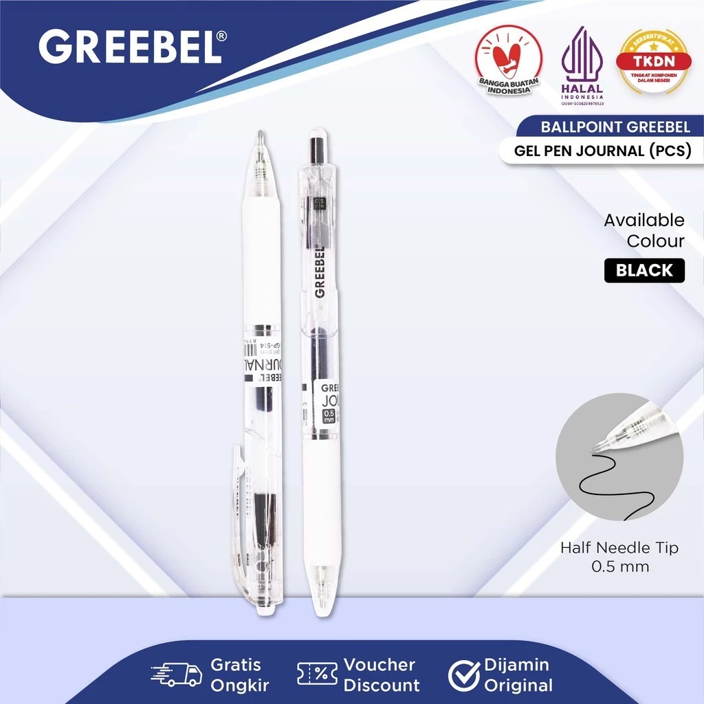GREEBEL Gel Pen 0.5mm - GP514 JOURNAL (Pulpen Gel Tinta Halus Nyaman Digunakan)