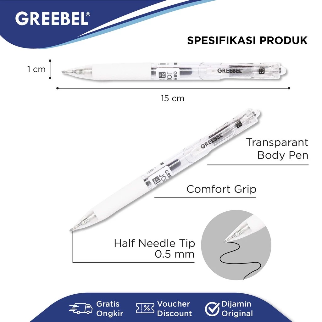 GREEBEL Gel Pen 0.5mm - GP514 JOURNAL (Pulpen Gel Tinta Halus Nyaman Digunakan)