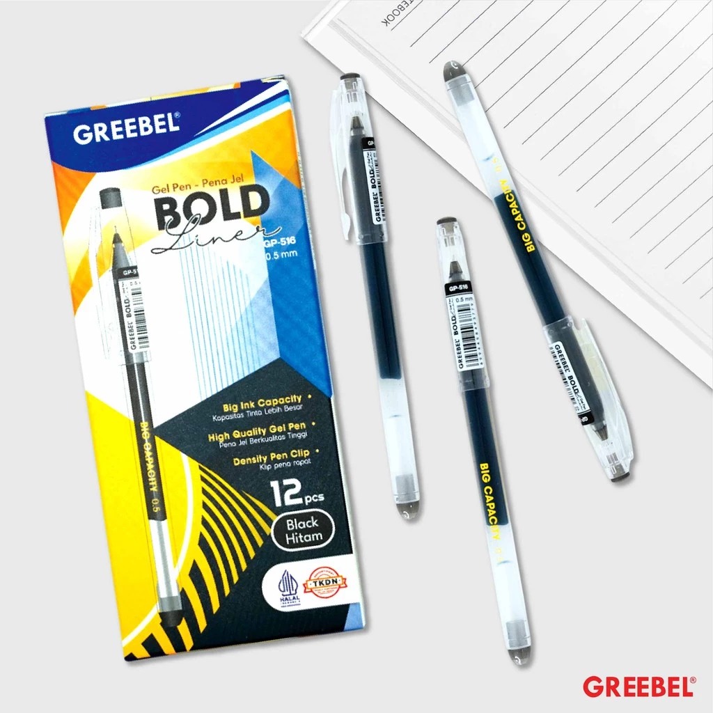 GREEBEL Gel Pen 0.5mm - GP516 BOLD LINER (Pulpen Gel Tinta Halus Nyaman Digunakan)