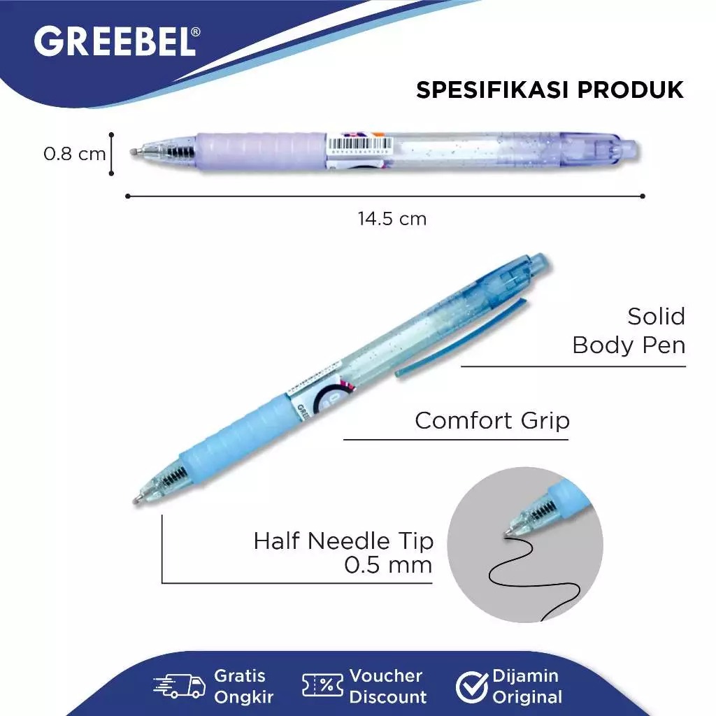 GREEBEL Gel Pen 0.5mm - GP517 FLUX (Pulpen Gel Tinta Halus Nyaman Digunakan)