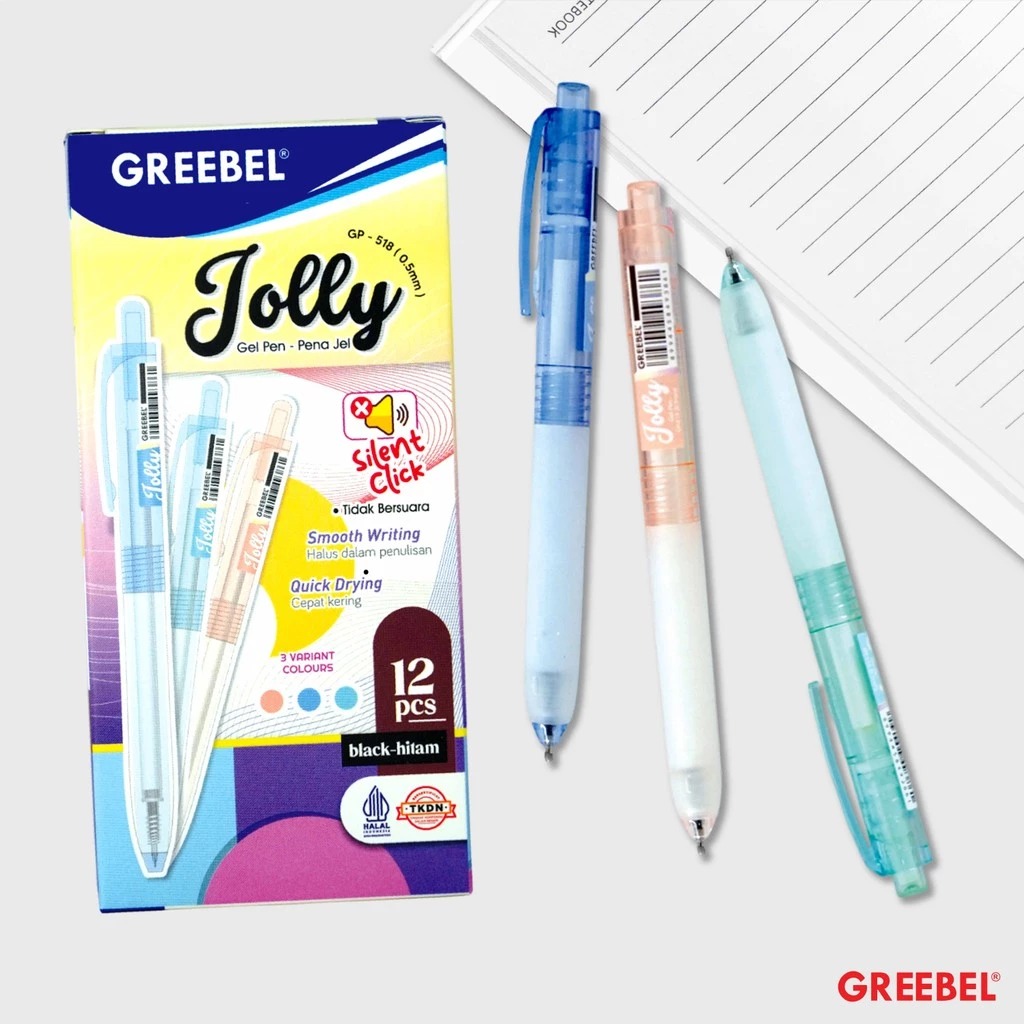 GREEBEL Gel Pen 0.5mm - GP518 JOLLY (Pulpen Gel Tinta Halus Nyaman Digunakan)
