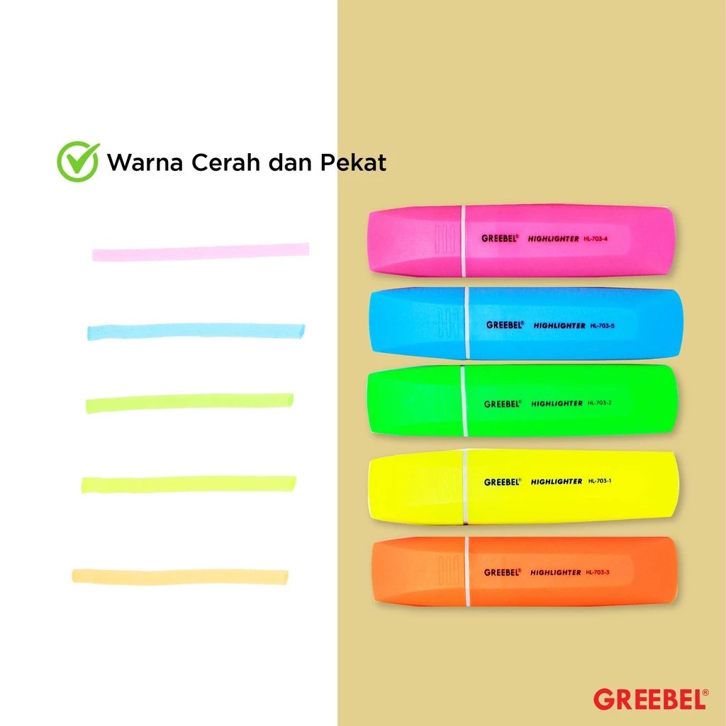 GREEBEL Highlighter Stabilo (Penanda Teks untuk Sekolah & Kantor) - YELLOW