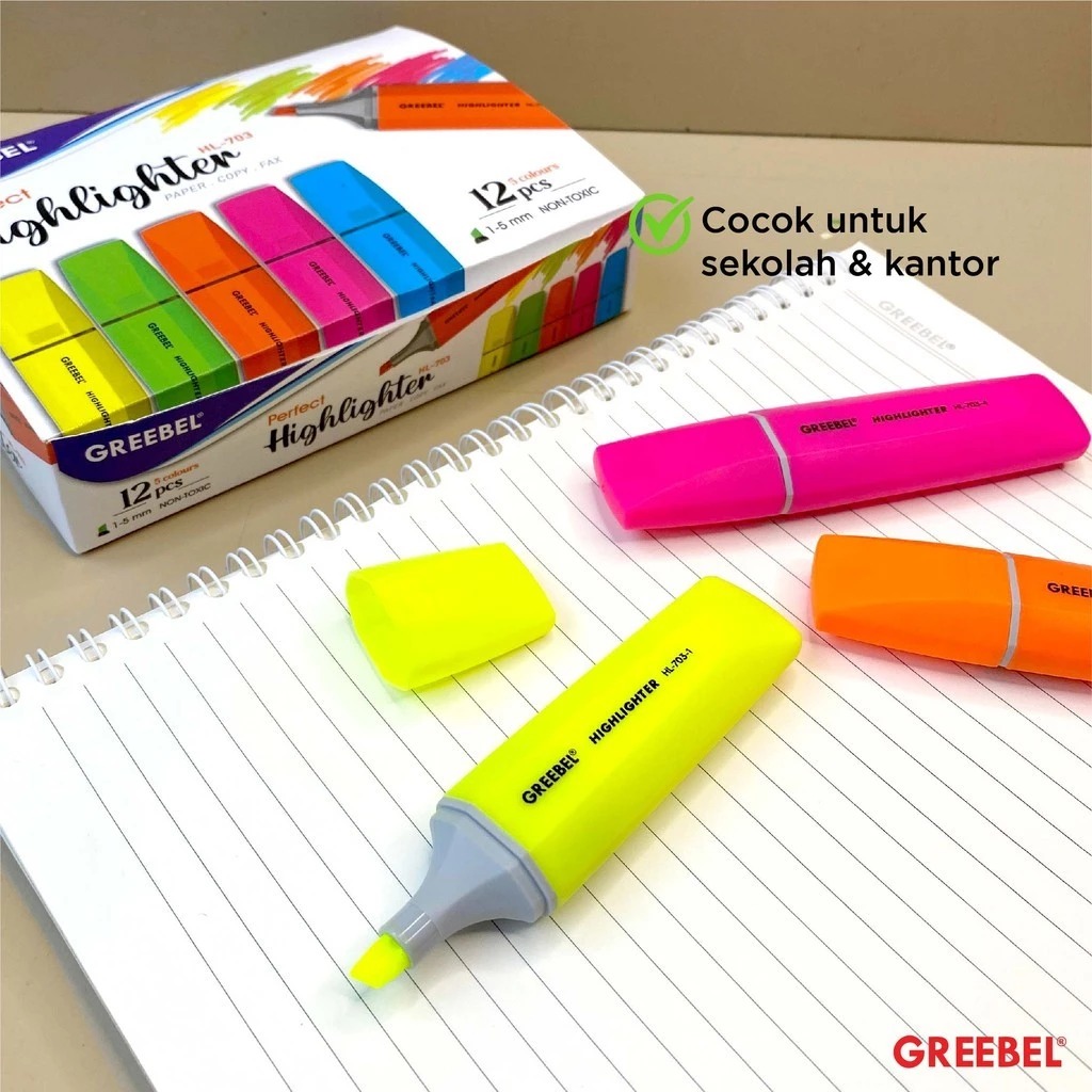 GREEBEL Highlighter Stabilo (Penanda Teks untuk Sekolah & Kantor) - YELLOW