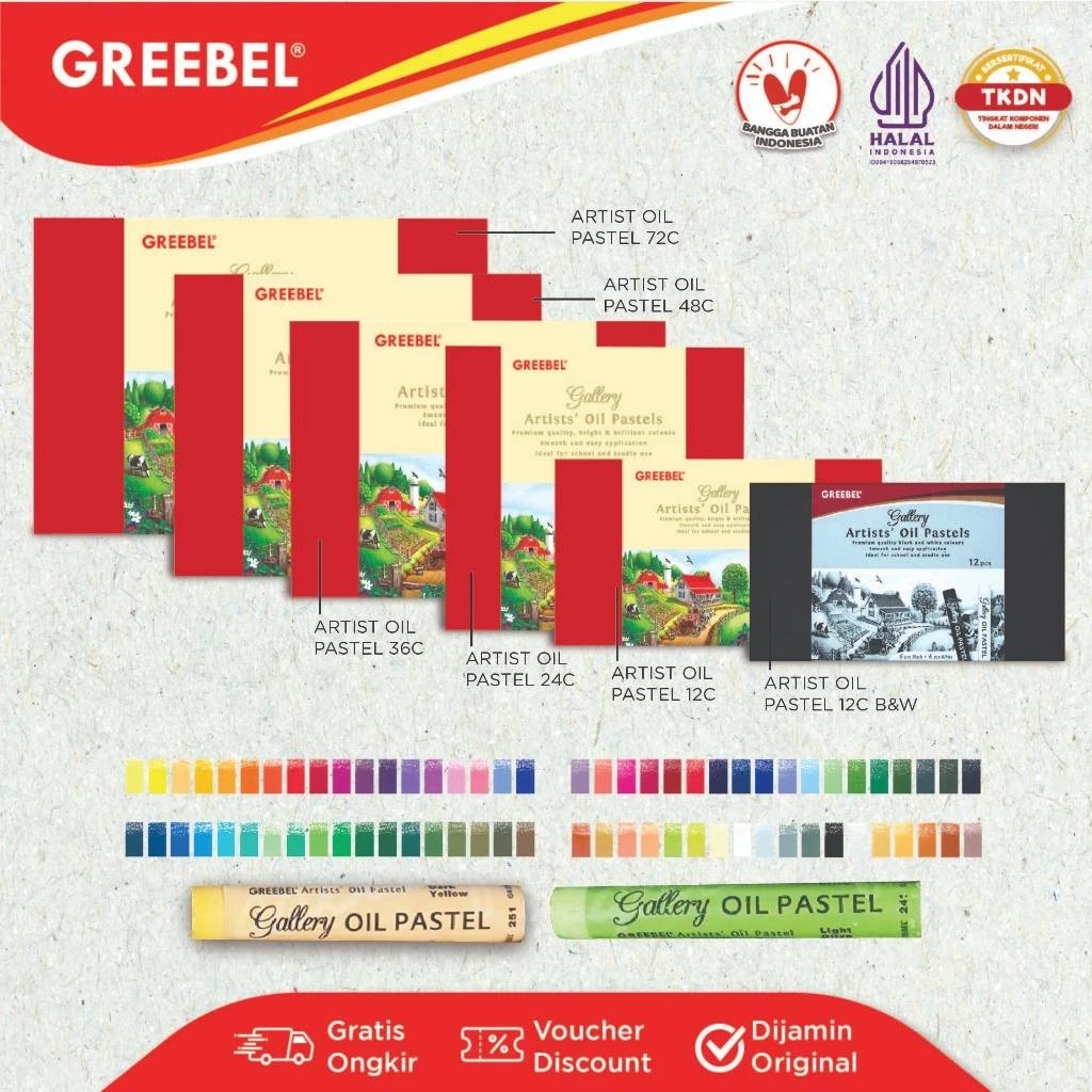 GREEBEL Artists Oil Pastels Crayon - 48C (Crayon Pelajar & Seniman Best Quality)
