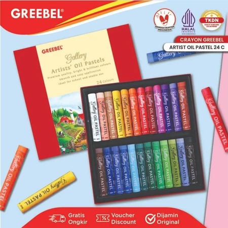GREEBEL Artists Oil Pastels Crayon - 24C (Crayon Pelajar & Seniman Best Quality)