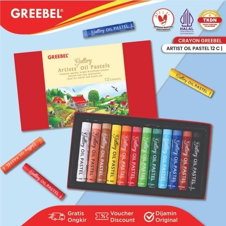 GREEBEL Artists Oil Pastels Crayon - 12C (Crayon Pelajar & Seniman Best Quality)