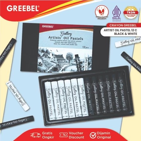 GREEBEL Artists Oil Pastels Crayon - 12C B&W (Crayon Pelajar & Seniman Best Quality)