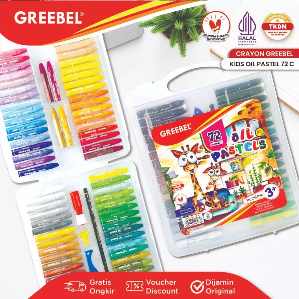 GREEBEL Crayon Kids Oil Pastels - 72C (Pilihan Lengkap & Mudah Digunakan Anak)