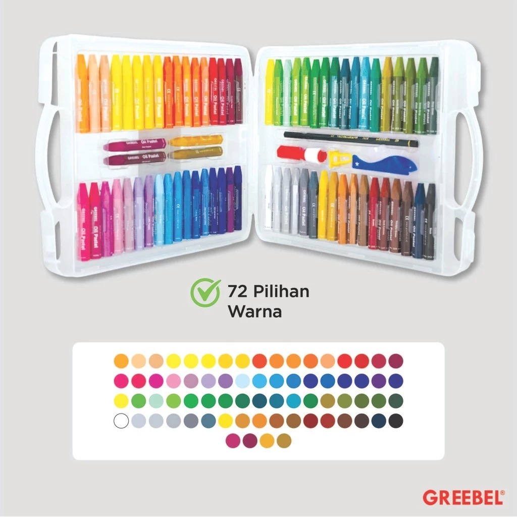 GREEBEL Crayon Kids Oil Pastels - 72C (Pilihan Lengkap & Mudah Digunakan Anak)
