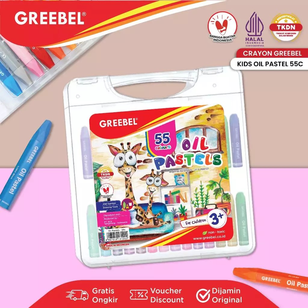 GREEBEL Crayon Kids Oil Pastels - 55C (Pilihan Lengkap & Mudah Digunakan Anak)